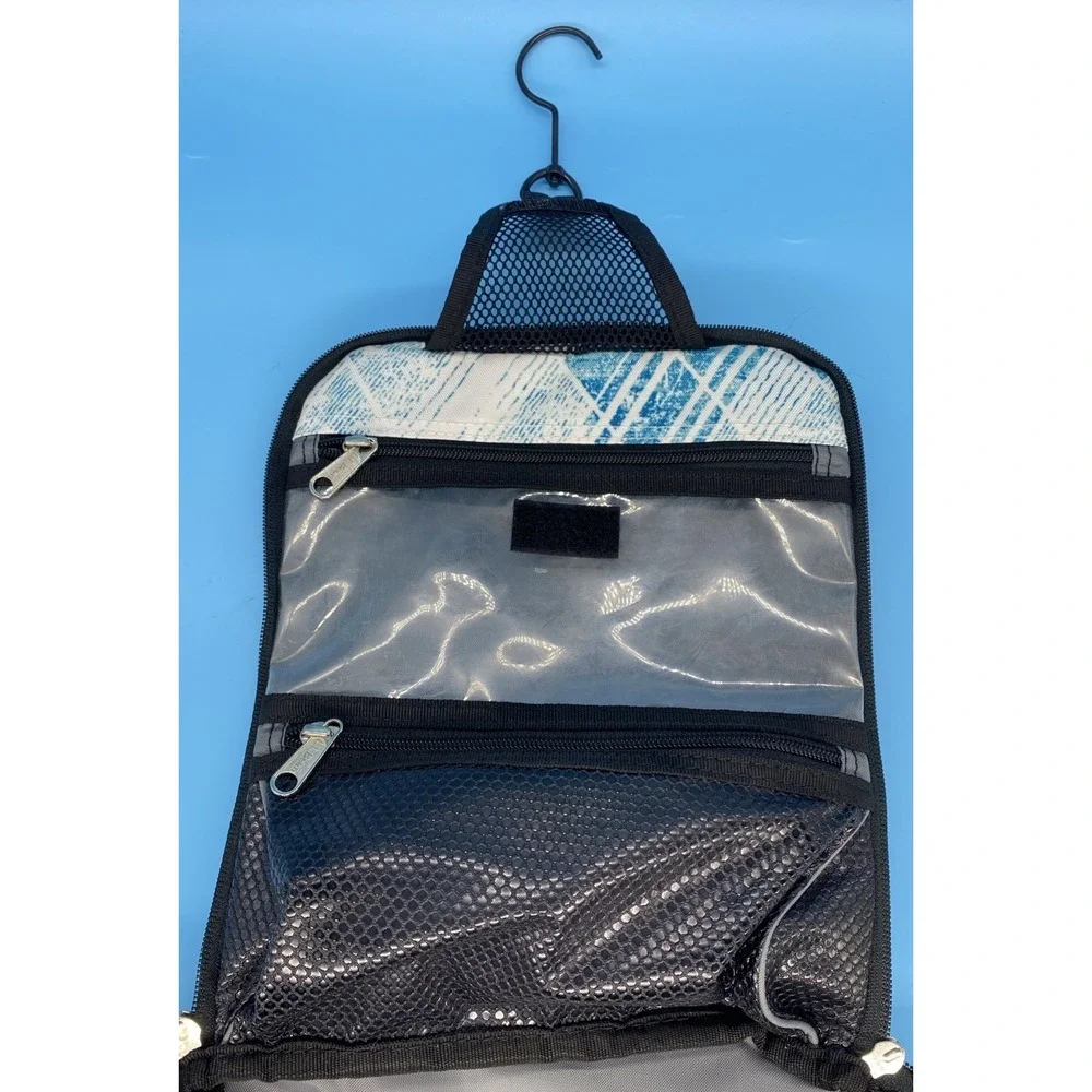 LL Bean Hanging Organizer Toiletry Bag Teal/White Geometric Design (retired)
